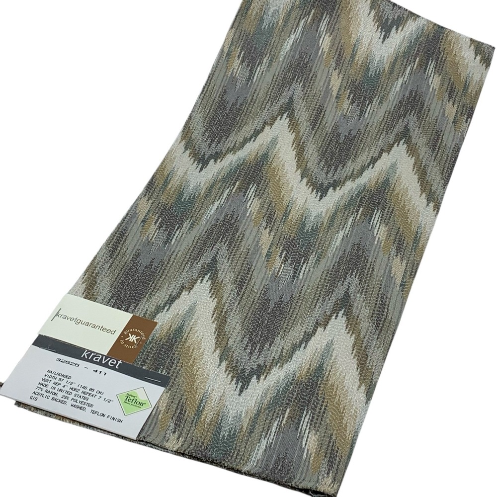 Kravet Fabric Sample Chevron Pattern Gray Cream Beige‎ Remnant Sewing Crafts